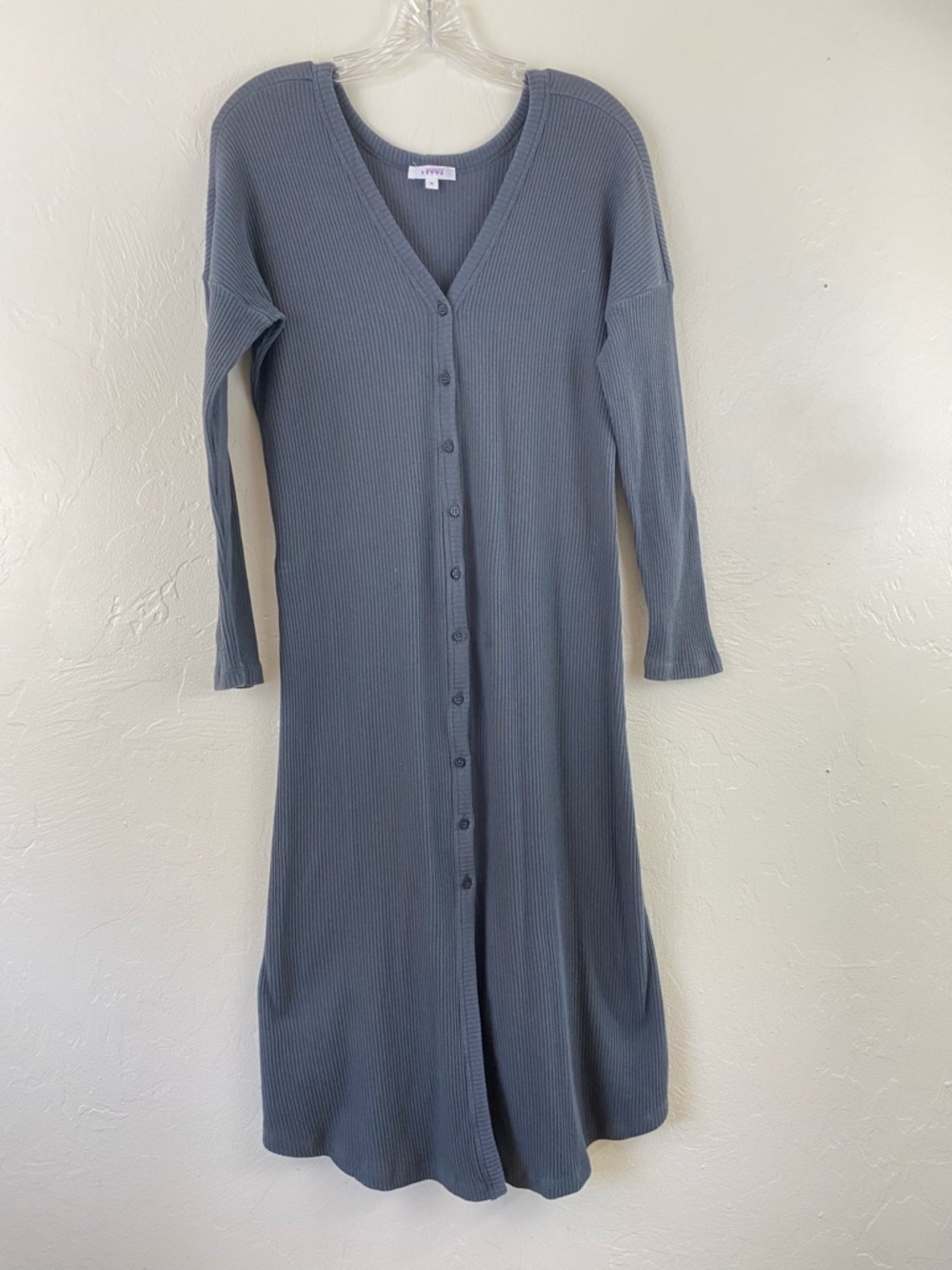 VETTA Size Medium Charcoal Grey Ribbed Cotton Knit Full Sleeve Button Down Dress